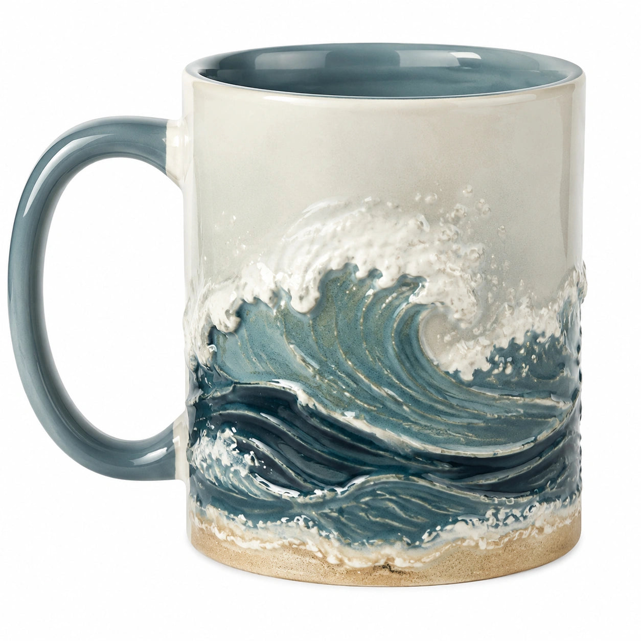 Keramikbecher mit 3D-Wellenmuster 300ml Blau
