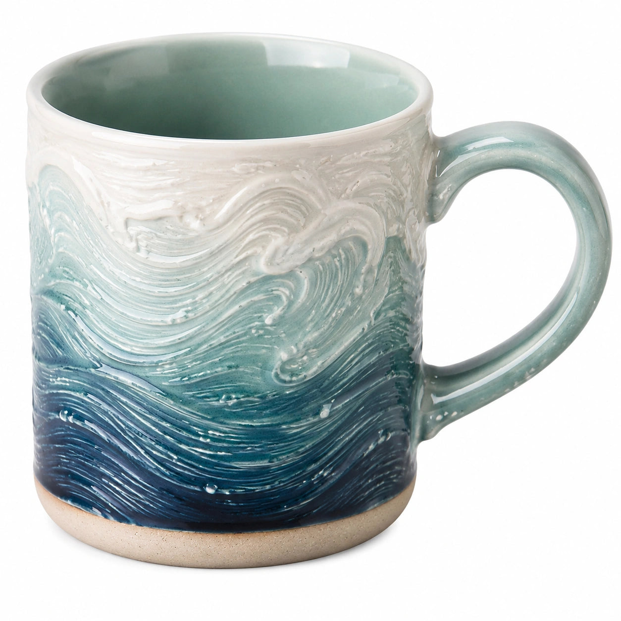 Keramikbecher mit Wellenrelief, 350 ml, Blau-Grün