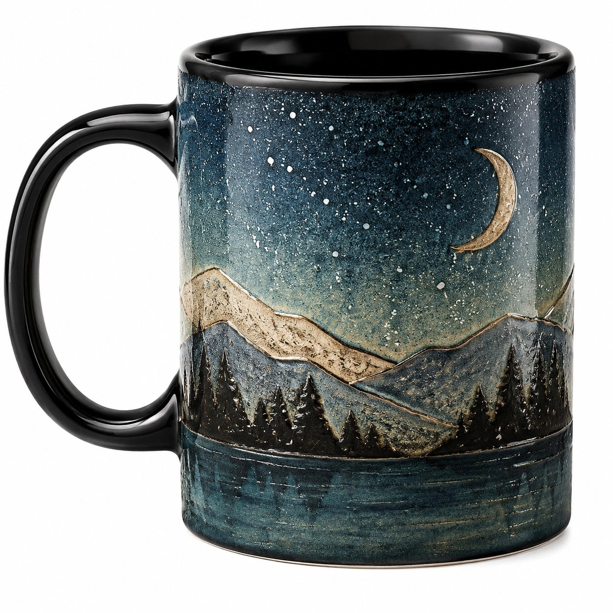 Keramiktasse mit Nachtlandschaft, 350ml, Schwarz/Blau