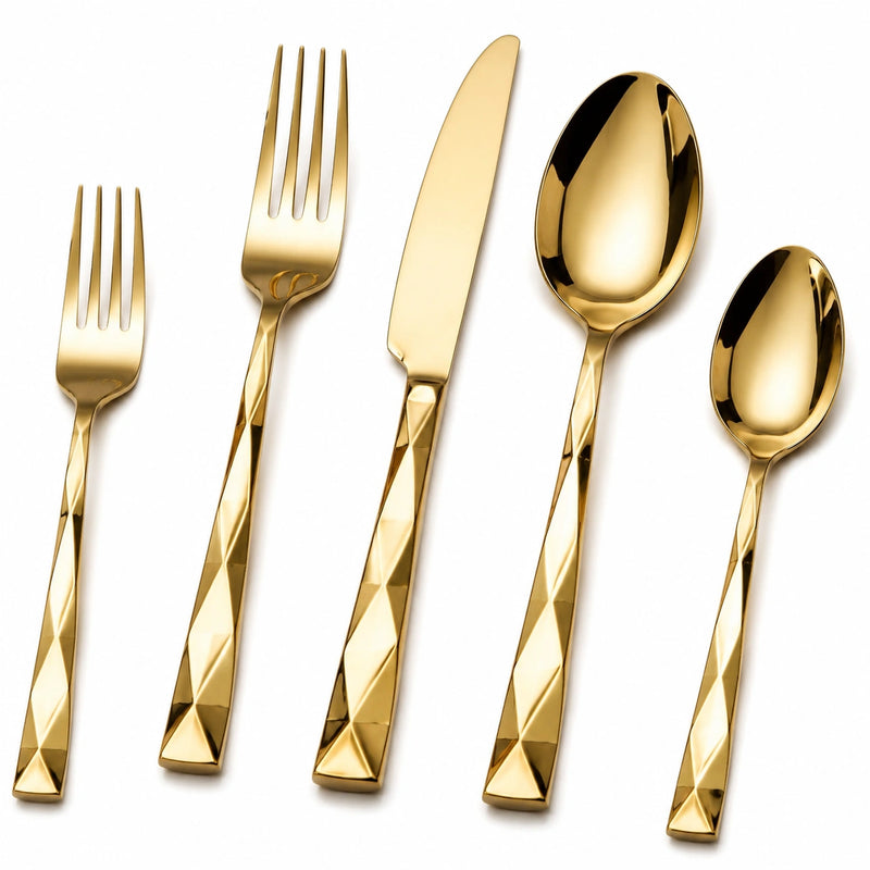 Glänzendes 5-teiliges Goldenes Besteckset