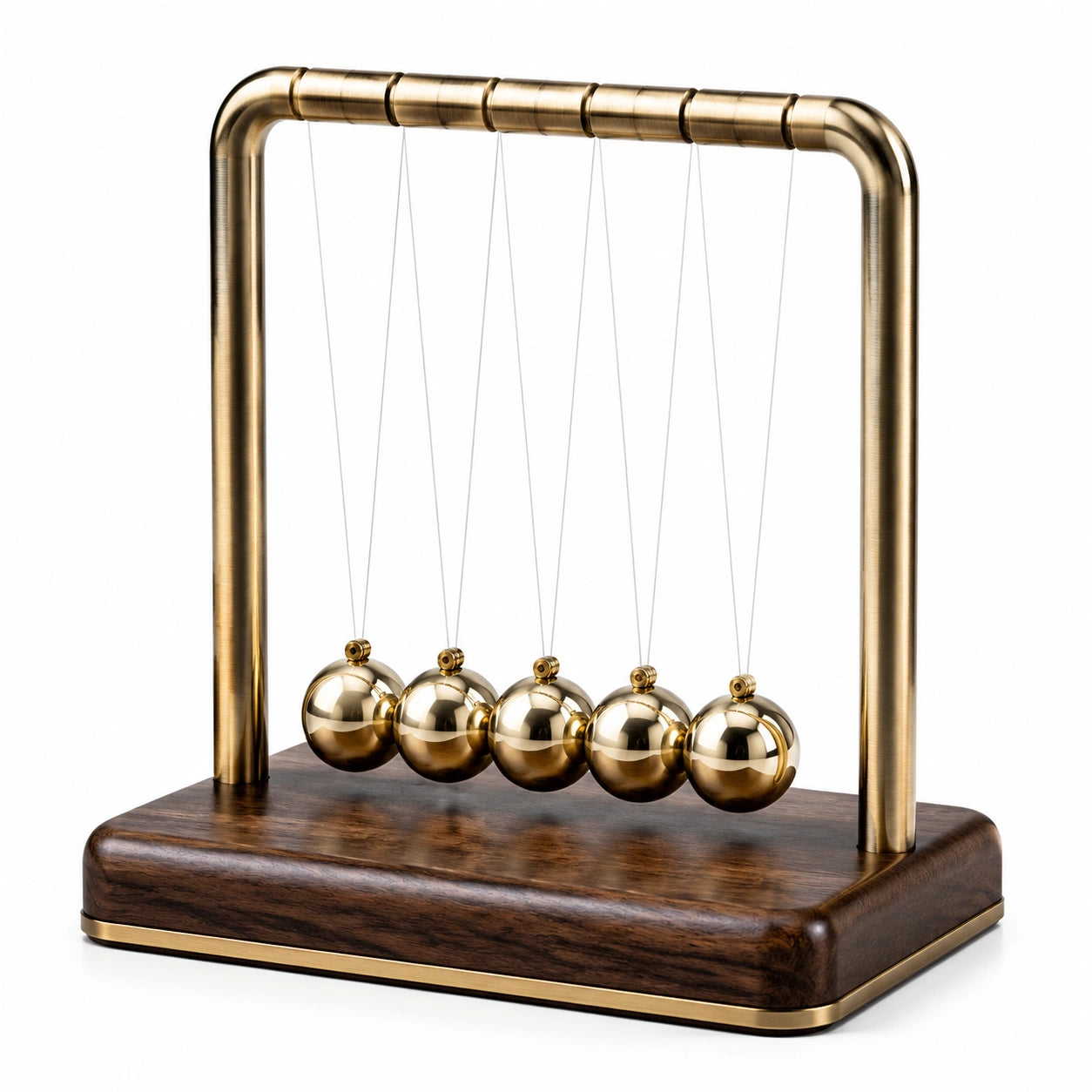 Goldenes Kinetisches Pendelspielzeug mit Holzfuß, 18cm