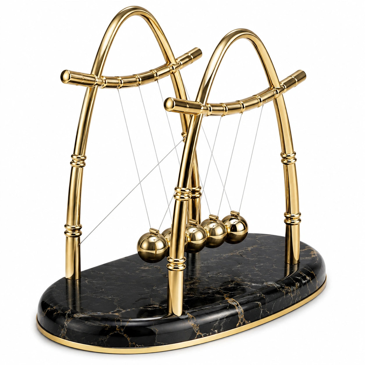Goldenes Newton Pendel mit schwarzer Marmorbasis