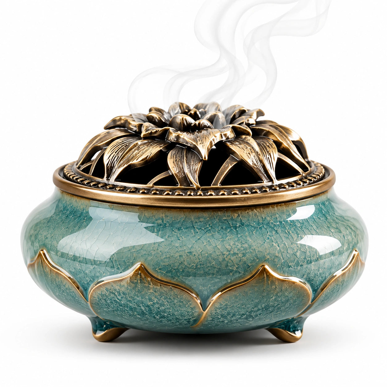 Lotusdesign Keramik-Räuchergefäß Türkis/Bronze
