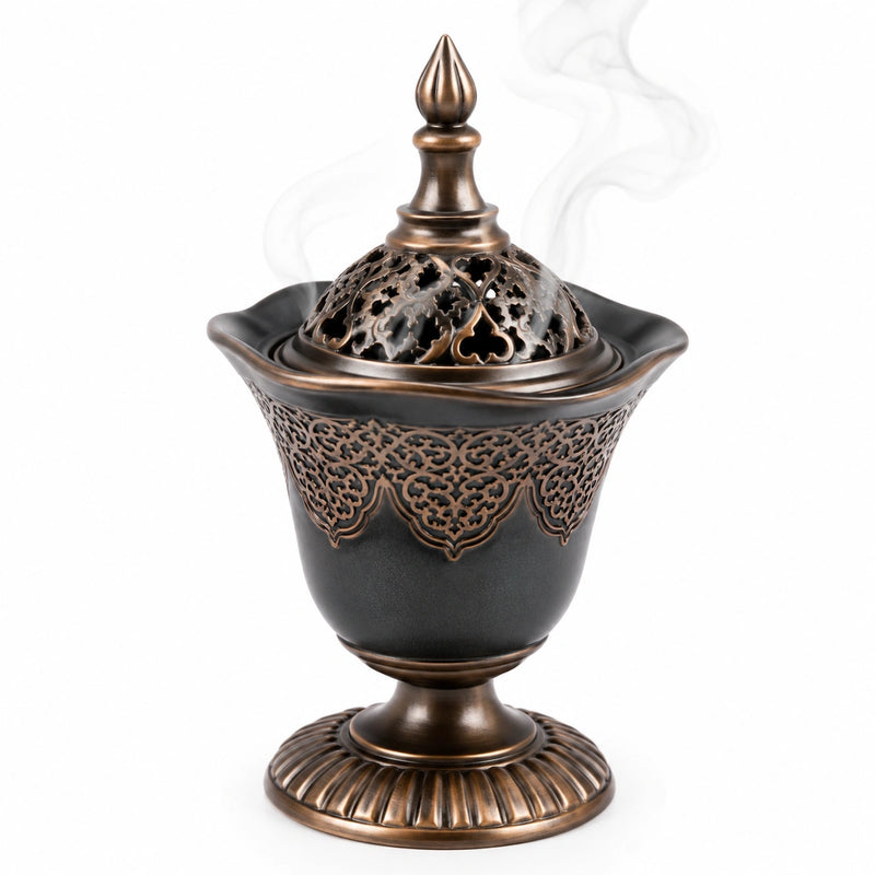 Dekoratives Räuchergefäß mit orientalischem Design, Bronze