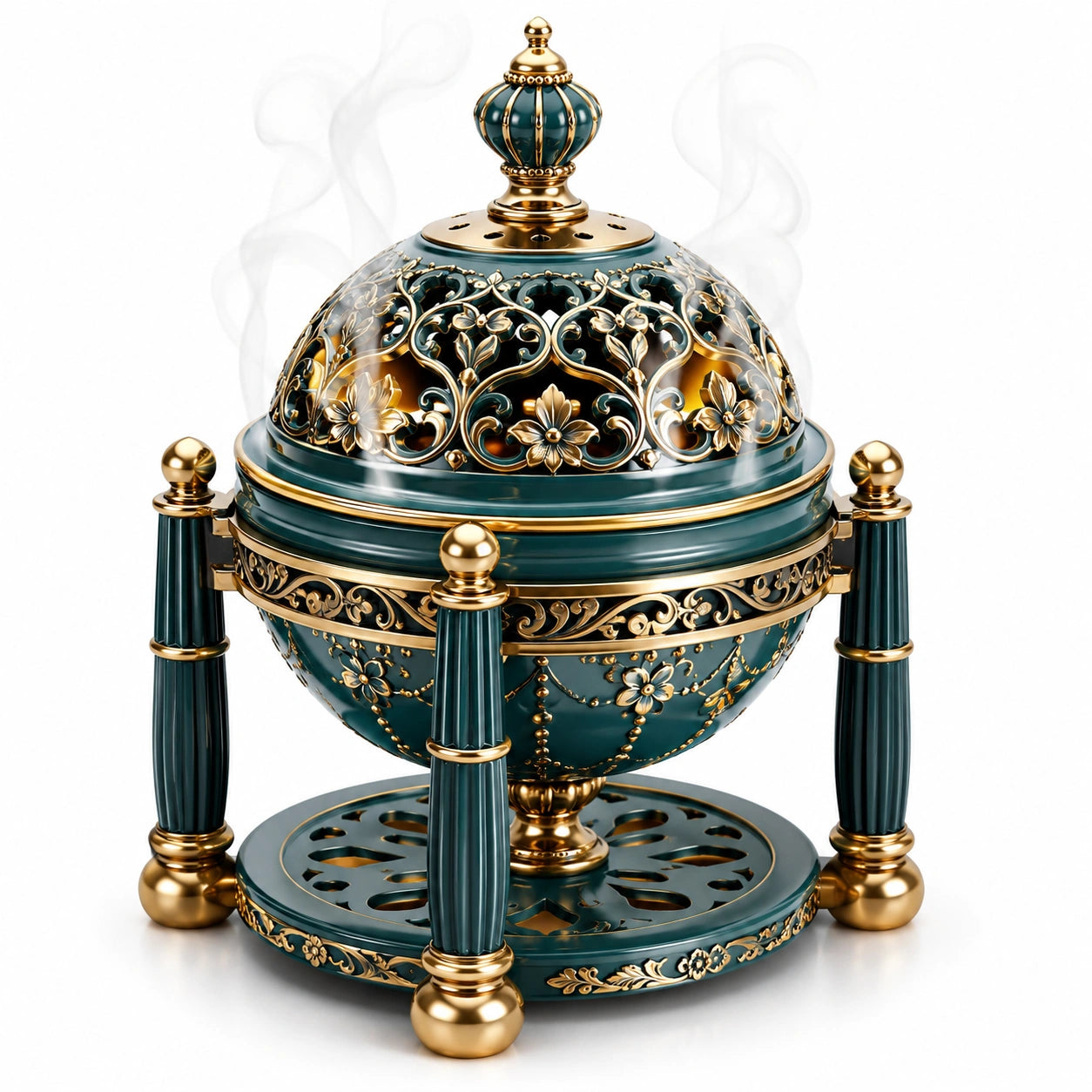 Elegantes Räuchergefäß mit Floralem Design Grün/Gold