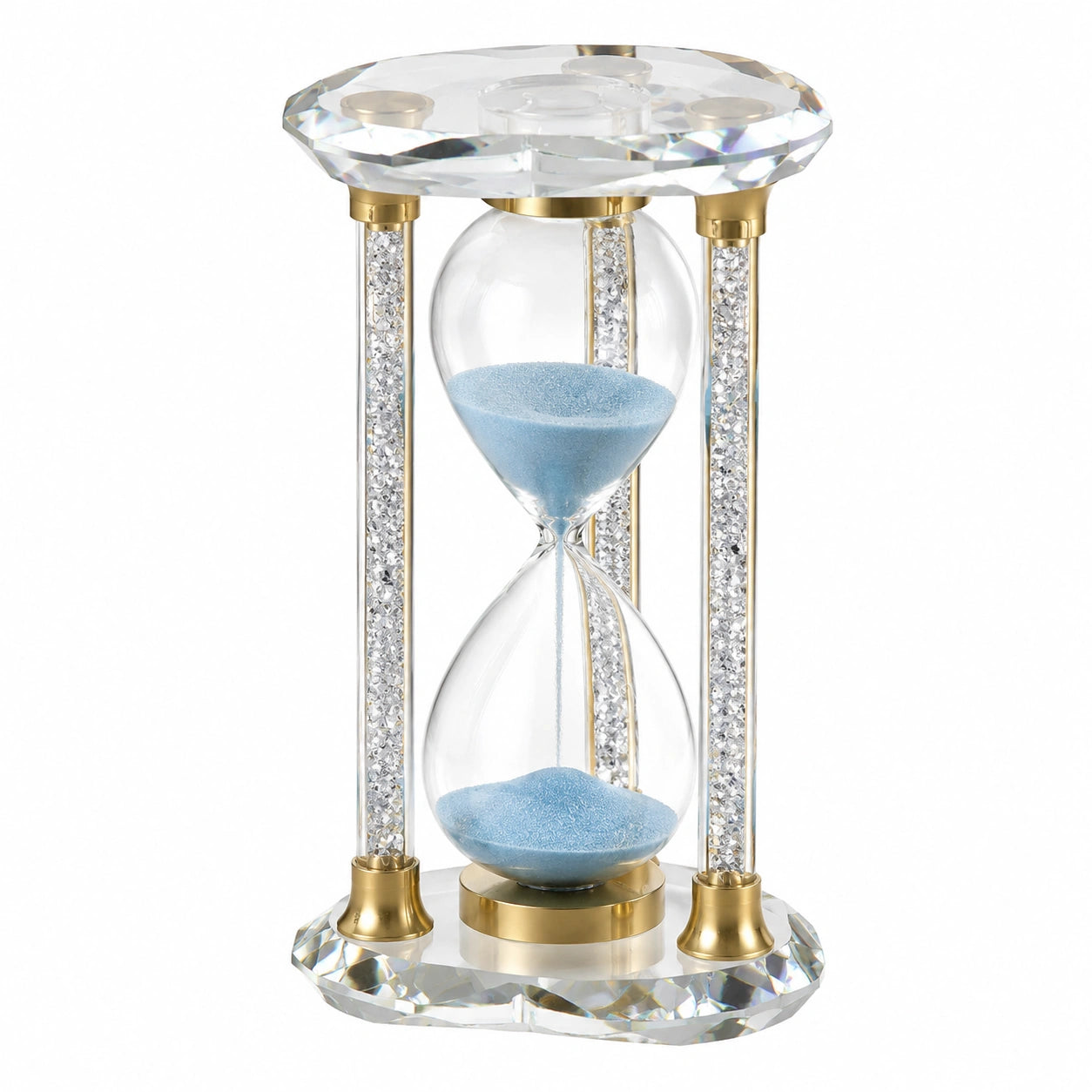 Luxus Sanduhr aus Kristall mit Blauem Sand und Gold Details