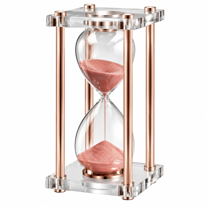 Elegante Sanduhr mit Roségold-Rahmen und rosa Sand