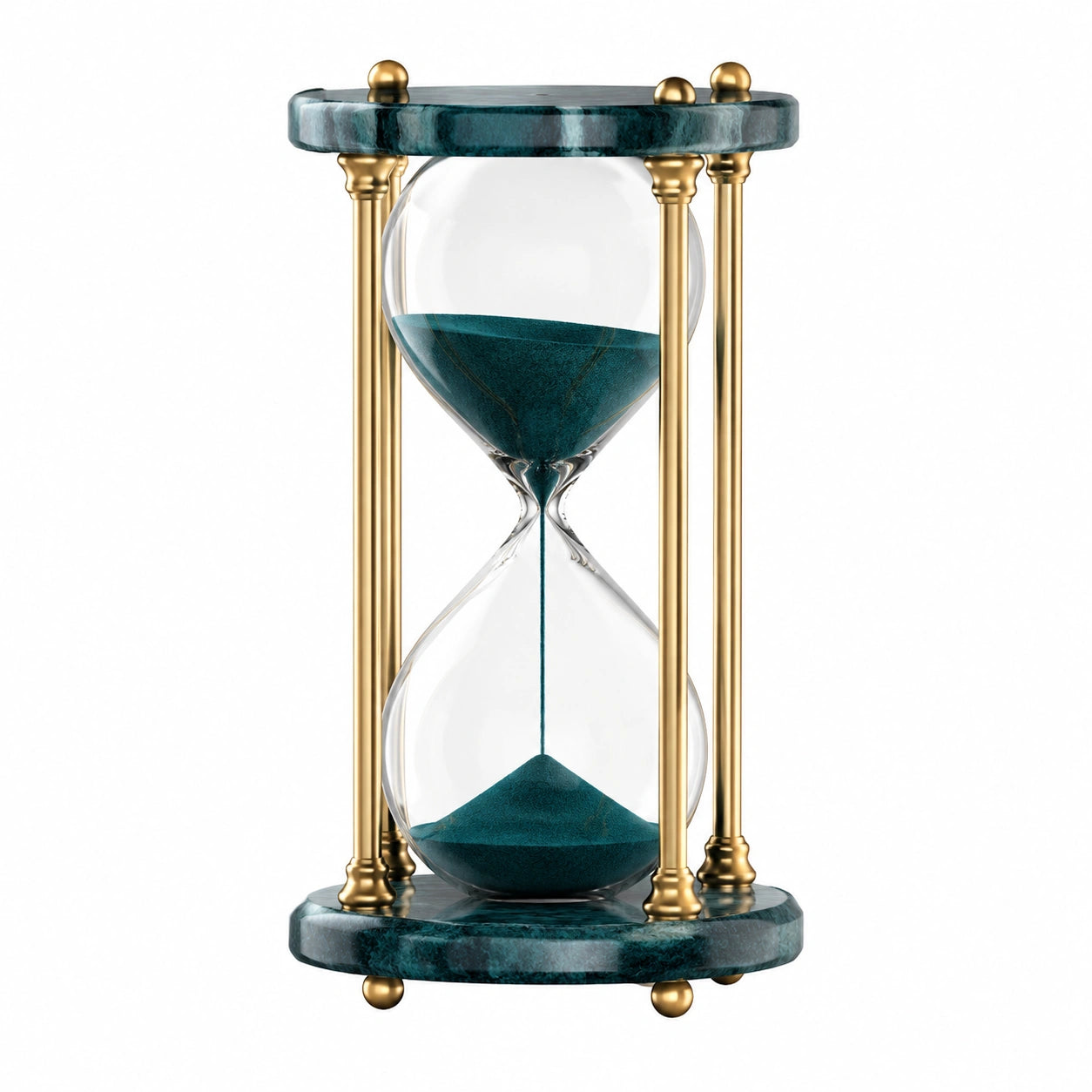 Elegante Sanduhr 30 Minuten aus Glas und Metall in Smaragdgrün
