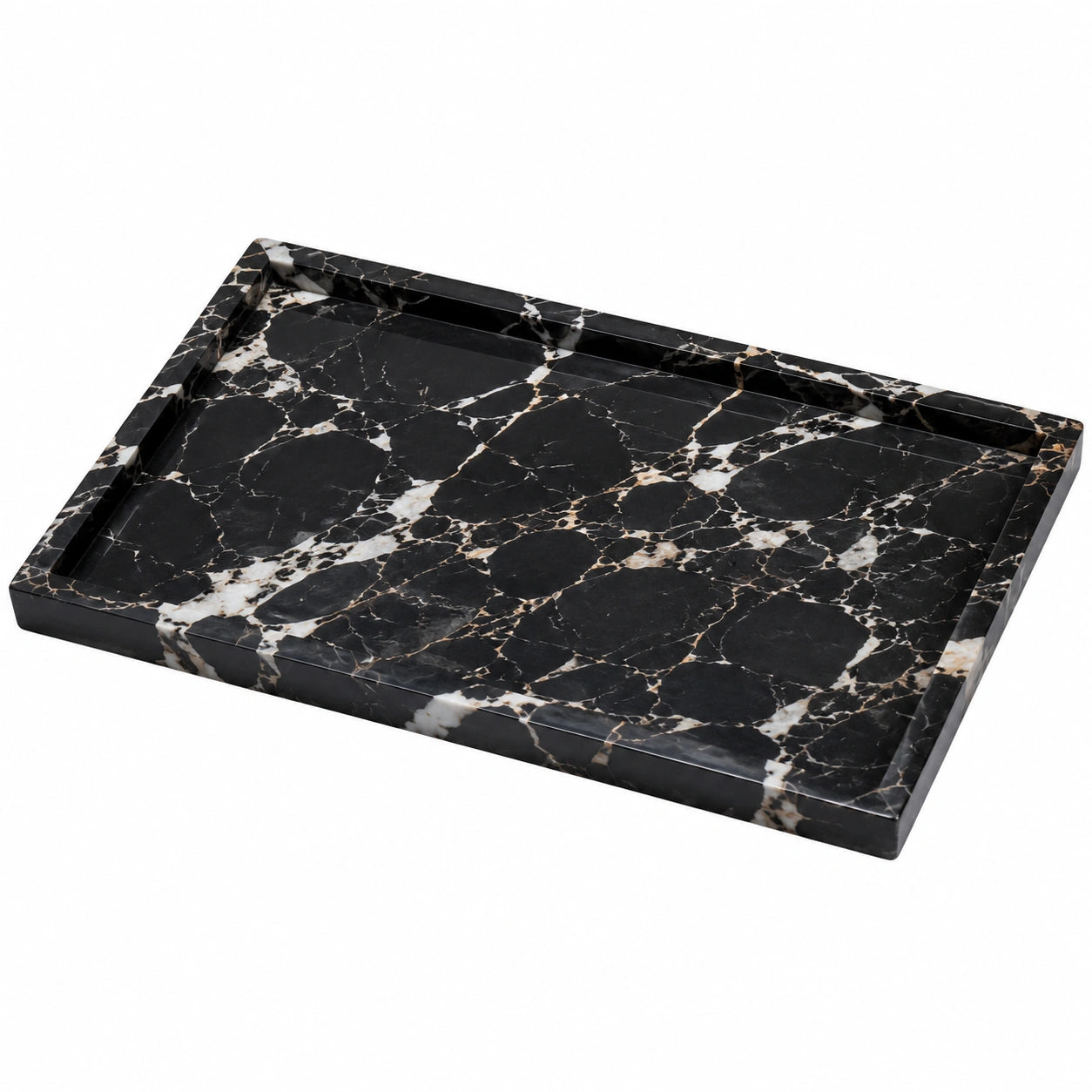 Rechteckiges Tablett in Schwarz-Braun-Weißem Marmordesign 30x20cm