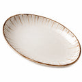 Ovaler Keramikteller Beige mit gestreiftem Rand 30cm