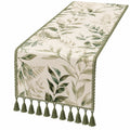 Tischläufer mit Blattmuster und Fransen 140x33 cm Grün/Beige