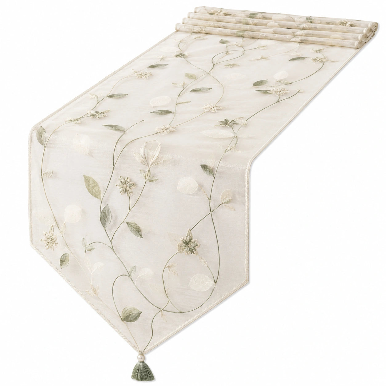 Tischläufer Blumenstickerei Beige 180x36cm