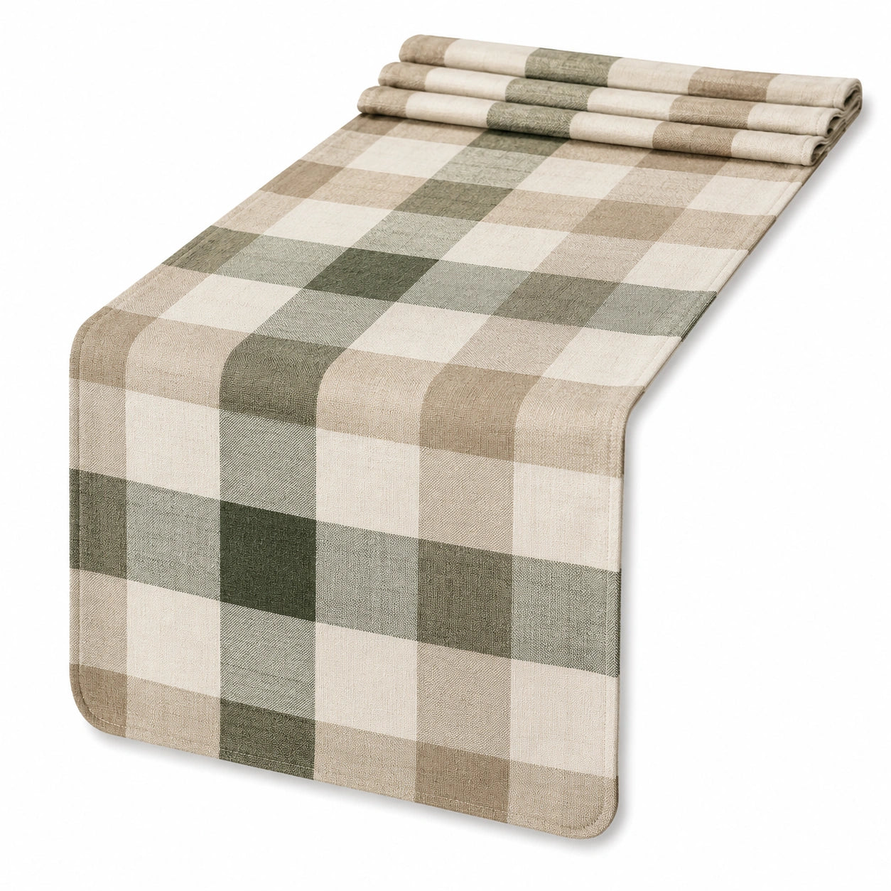 Kariertes Tischläufer Beige/Grün 150cm x 35cm